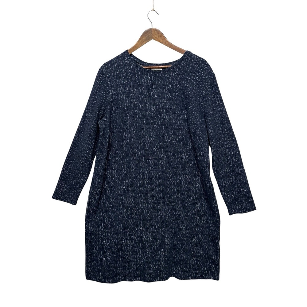 Pure Jill Womens Plus Size 1X‎ Cotton Blend Long Sleeve Blue Tunic Dress Pockets